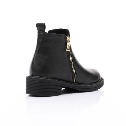 Black Side Golden Zipper Ankle Boot