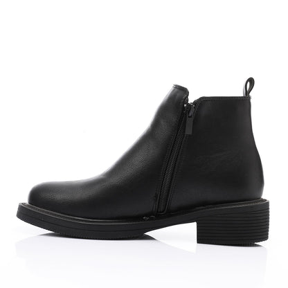 Black Side Golden Zipper Ankle Boot