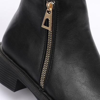 Black Side Golden Zipper Ankle Boot