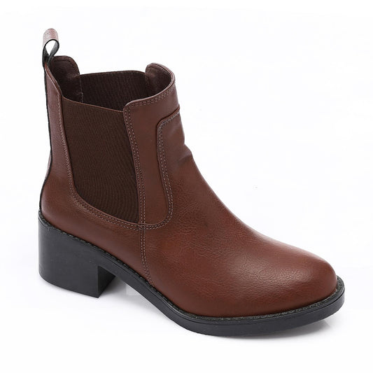 Brown Heeled Leather Chelsea Boot