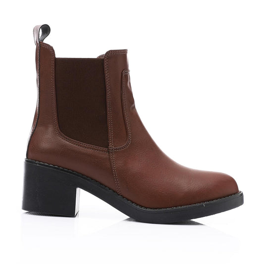 Brown Heeled Leather Chelsea Boot
