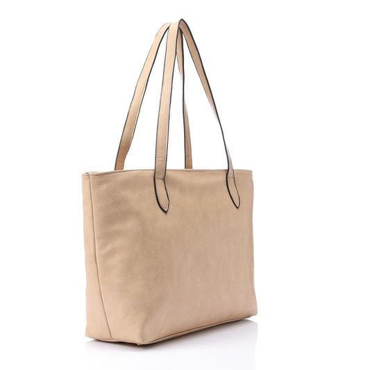 Beige Textured Leather Shoulder Bag