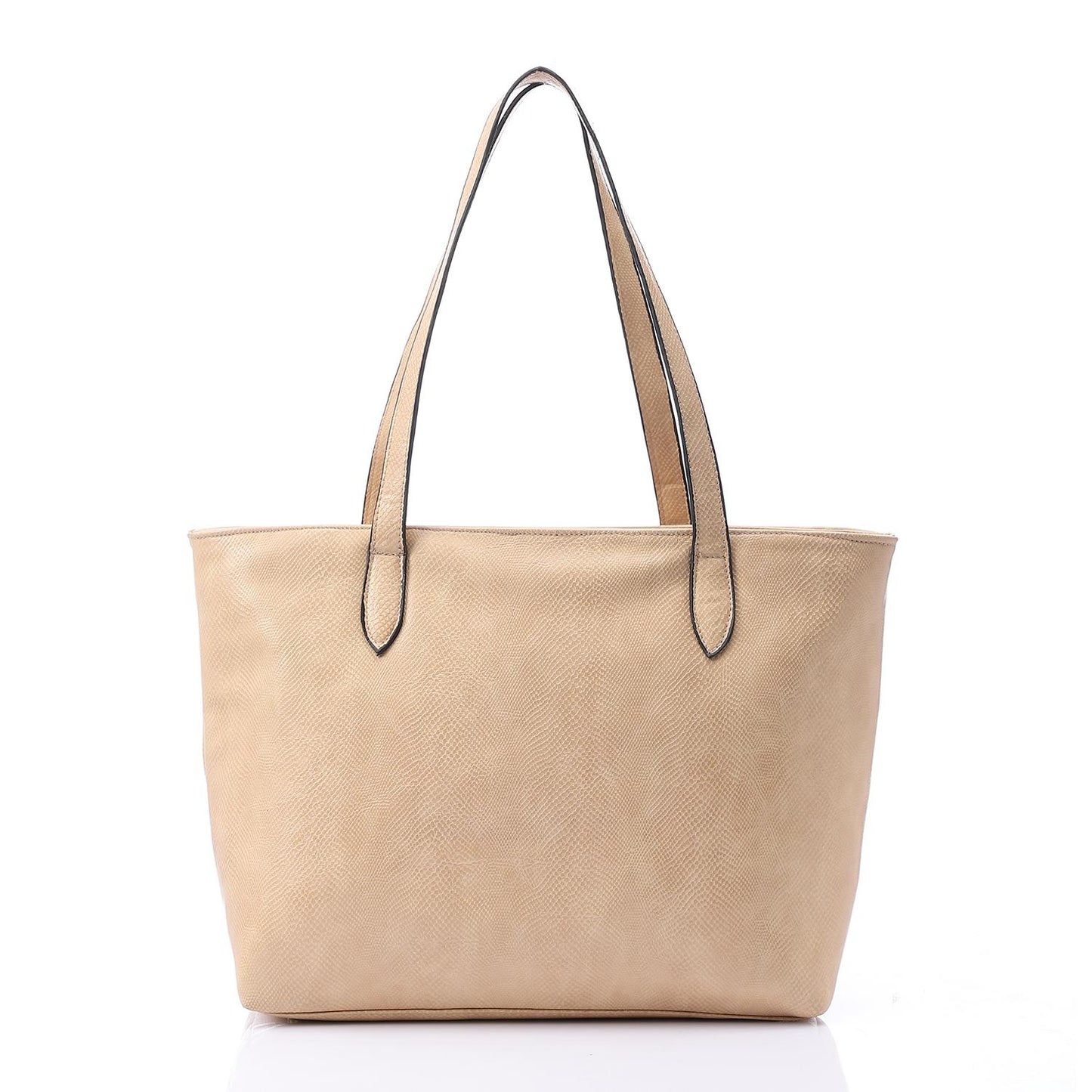 Beige Textured Leather Shoulder Bag