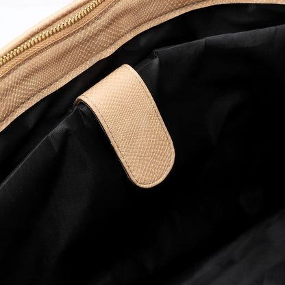 Beige Textured Leather Shoulder Bag