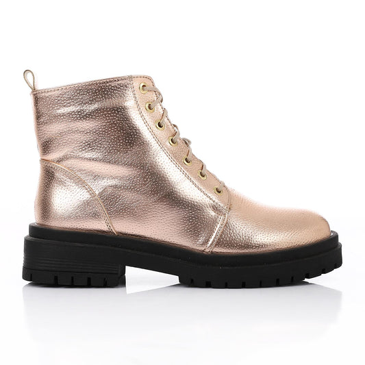 Champagne Chunky Heel Ankle Boot