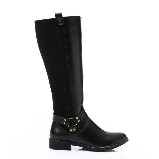 Black Leather & Suede Knee High Boot