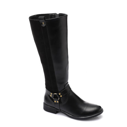 Black Leather & Suede Knee High Boot