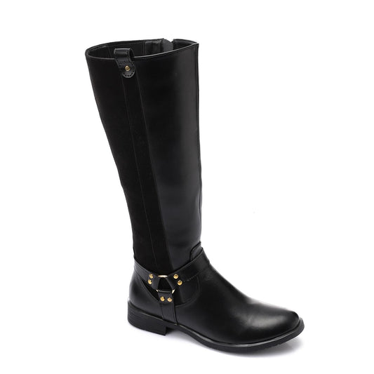 Black Leather & Suede Knee High Boot