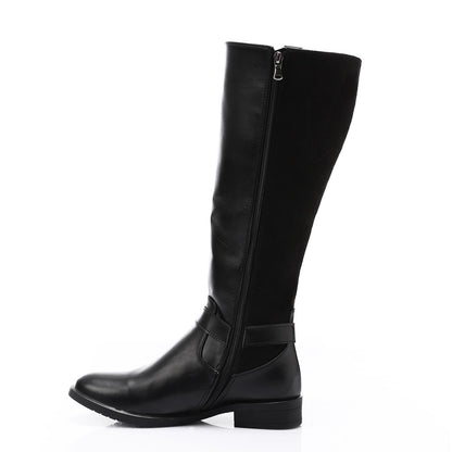 Black Leather & Suede Knee High Boot