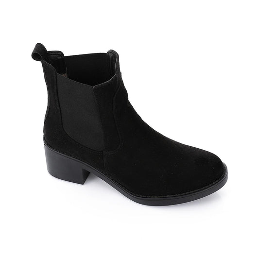 Black Heeled Suede Chelsea Boot