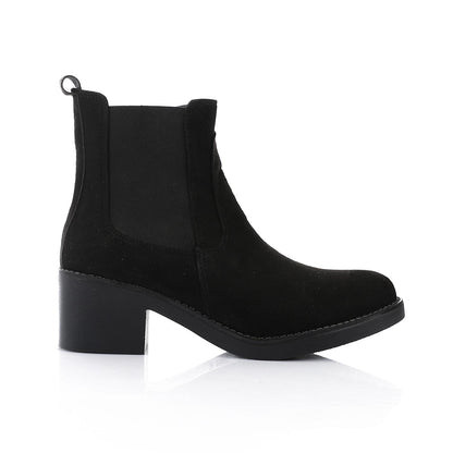 Black Heeled Suede Chelsea Boot