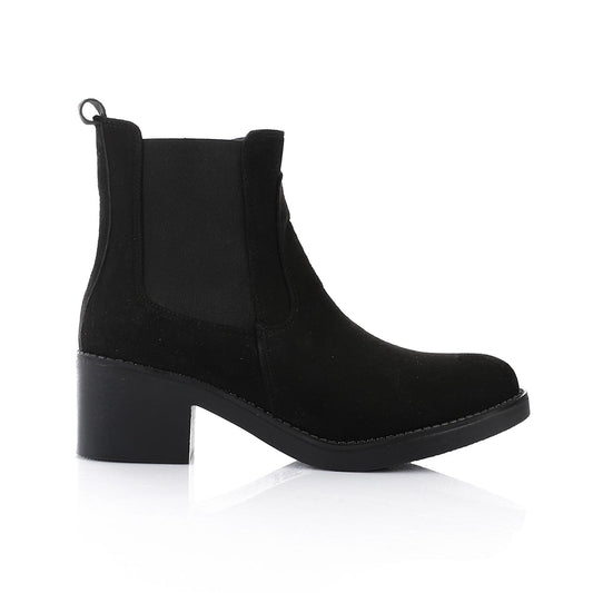 Black Heeled Suede Chelsea Boot