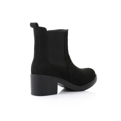 Black Heeled Suede Chelsea Boot