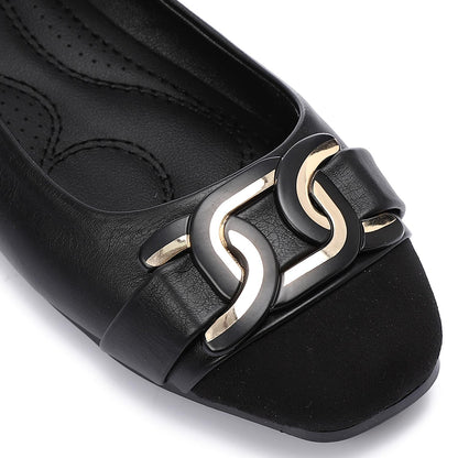 Golden Detail Leather Ballerina