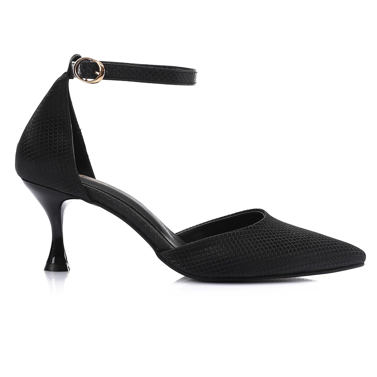 Open Side Textured Leather High Heels