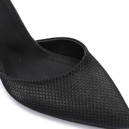 Open Side Textured Leather High Heels