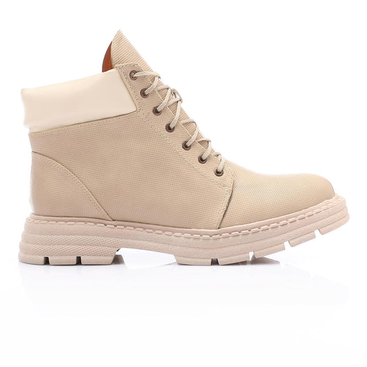 Beige Lace-up Ankle Boot