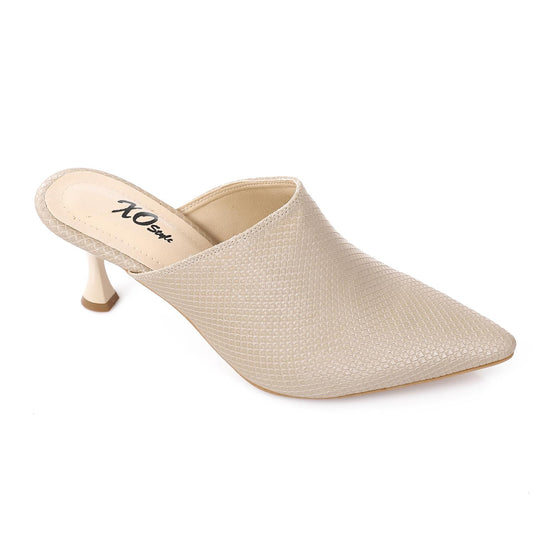 Beige Pointed Toe Heeled Slipper