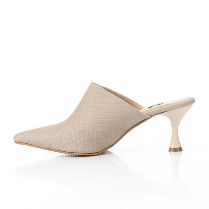 Beige Pointed Toe Heeled Slipper