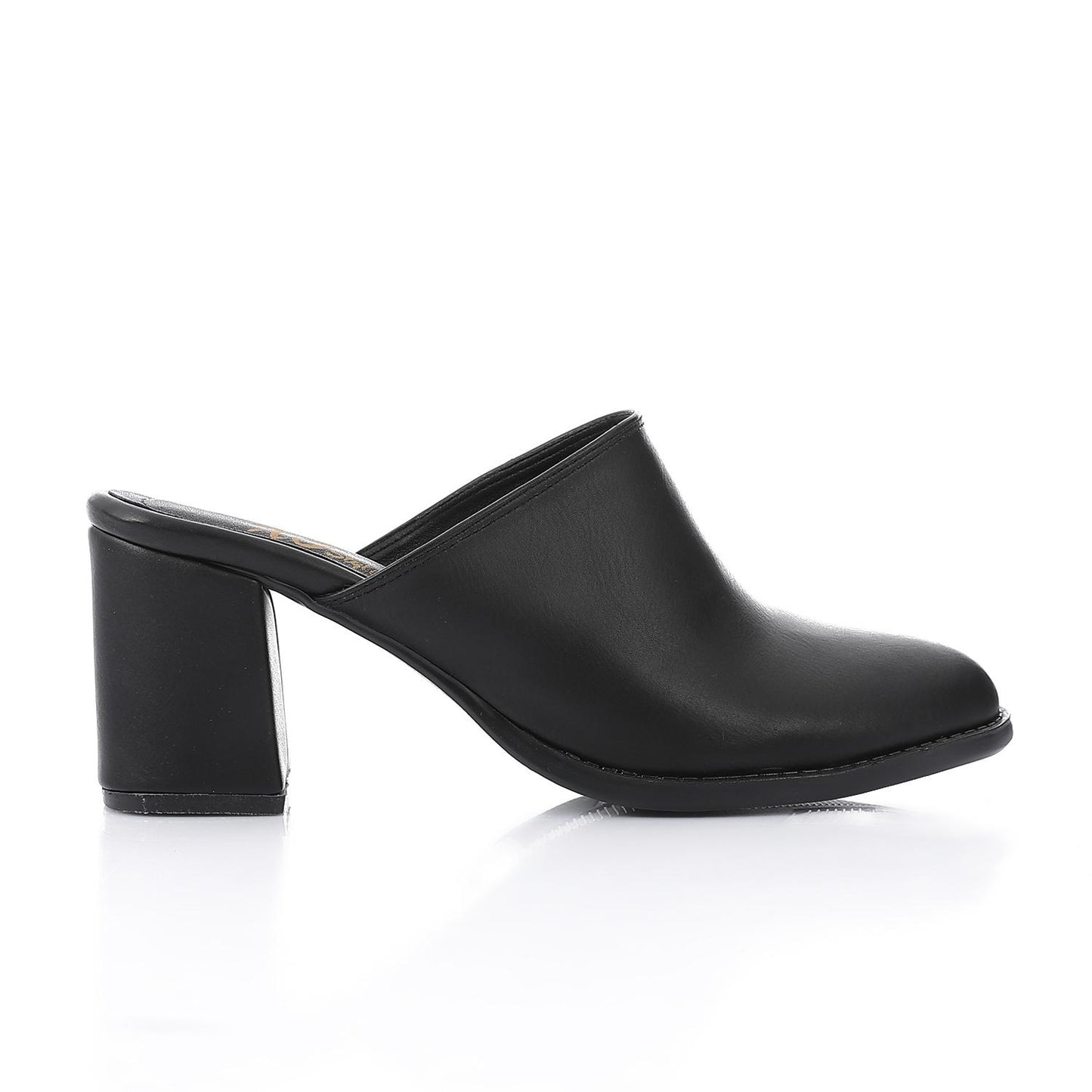 Black Solid Heeled Mules