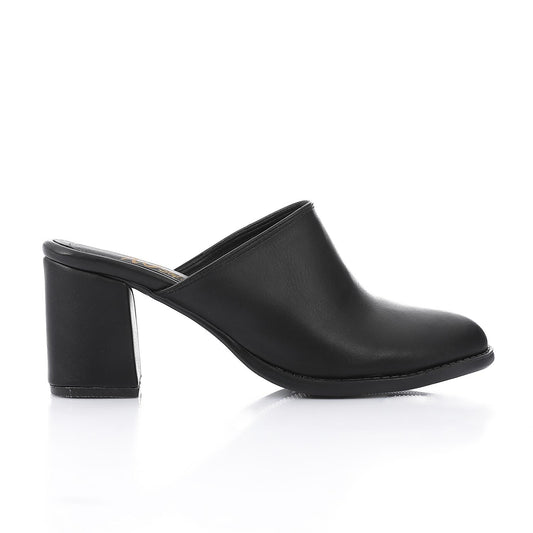 Black Solid Heeled Mules