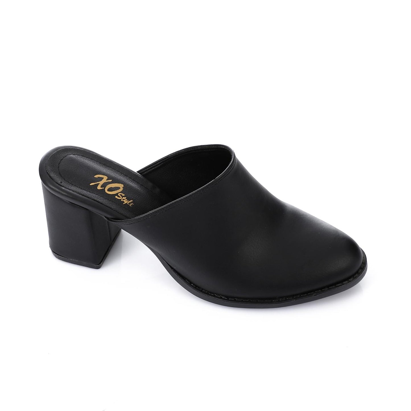 Black Solid Heeled Mules