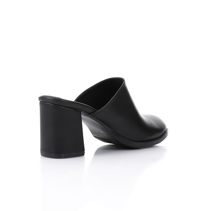 Black Solid Heeled Mules