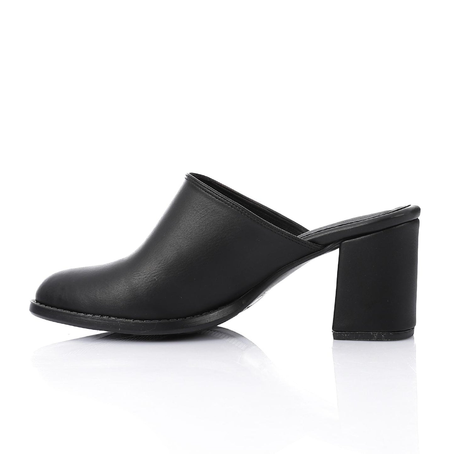 Black Solid Heeled Mules