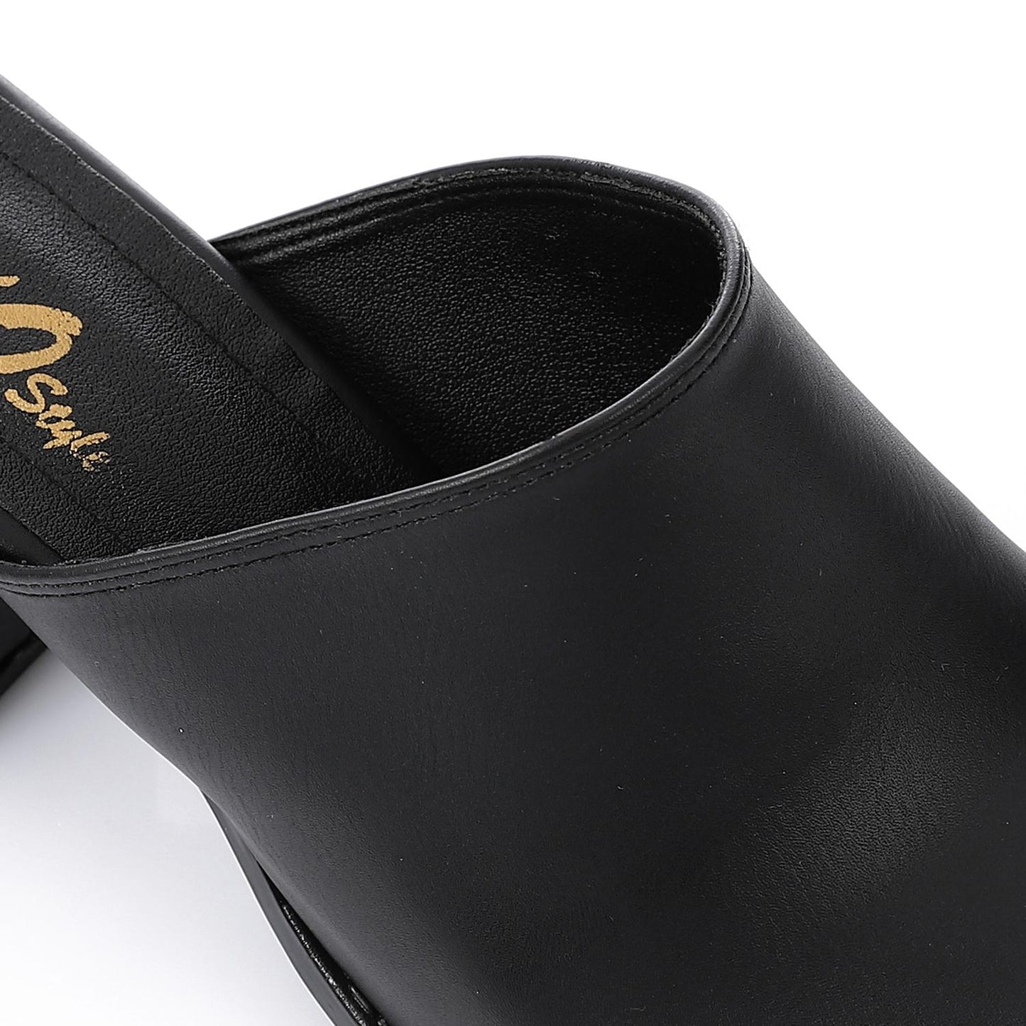 Black Solid Heeled Mules