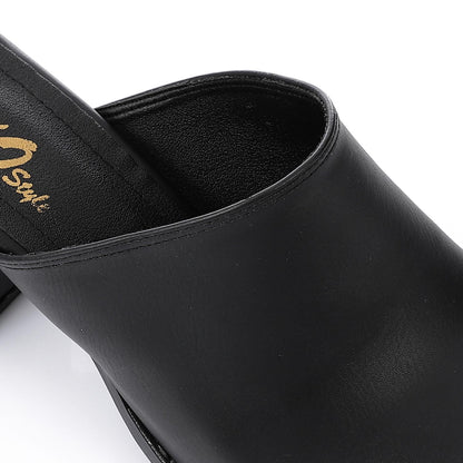 Black Solid Heeled Mules