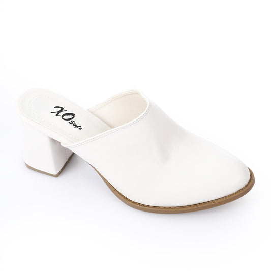 White Solid Heeled Mules