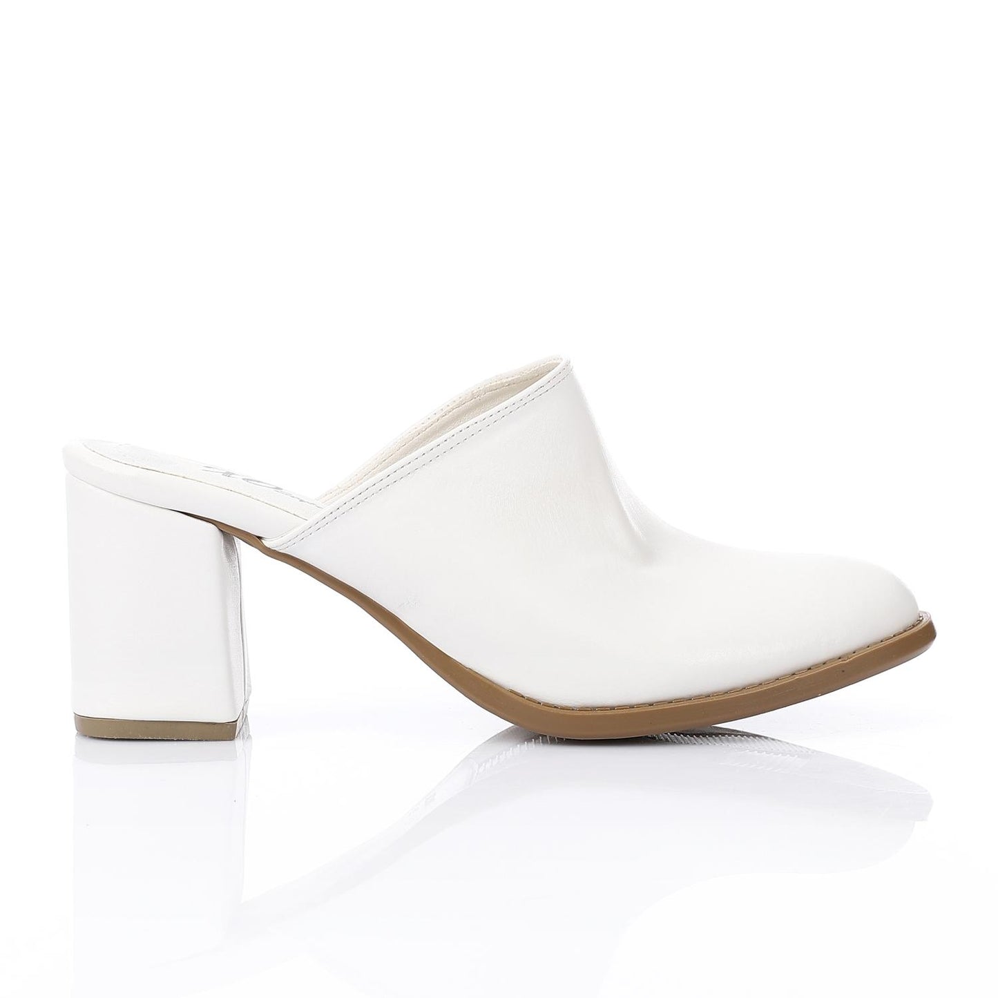 White Solid Heeled Mules