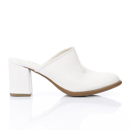 White Solid Heeled Mules