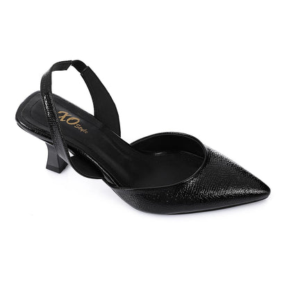 Black Shiny Slingback Heeled Shoes