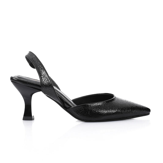 Black Shiny Slingback Heeled Shoes