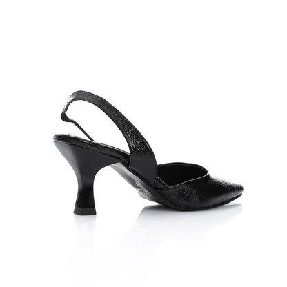 Black Shiny Slingback Heeled Shoes