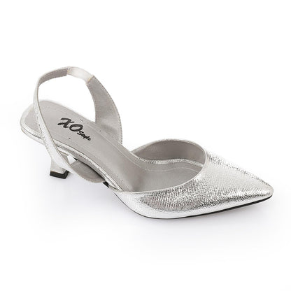 Silver Shiny Slingback Heeled Shoes