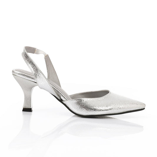 Silver Shiny Slingback Heeled Shoes