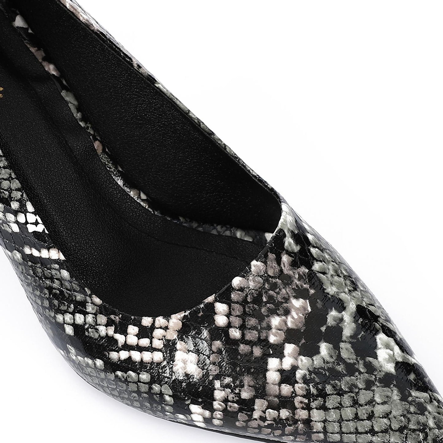 Black Self-Printed Leather Heeled Shoes