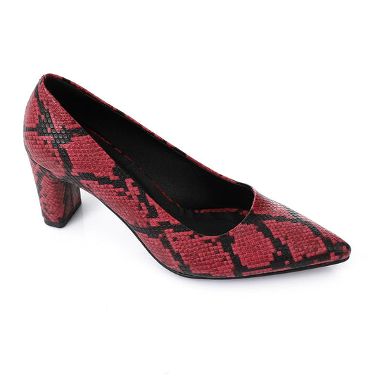 Burgundy Self-Printed Leather Heeled Shoes
