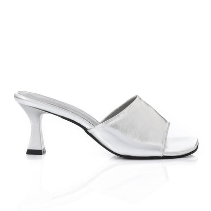 Silver Open Toe Heeled Slipper