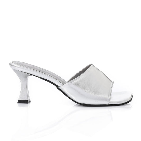 Silver Open Toe Heeled Slipper