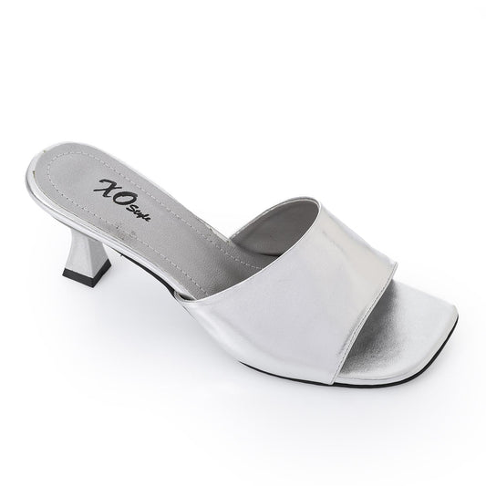 Silver Open Toe Heeled Slipper