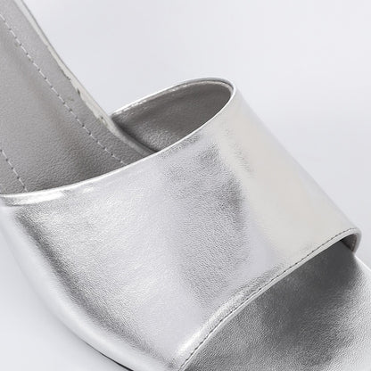 Silver Open Toe Heeled Slipper