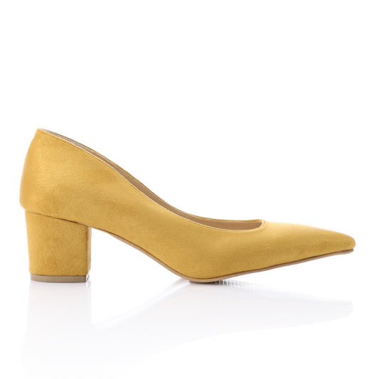 Yellow Pointed Toe Suede Leather Pumps
