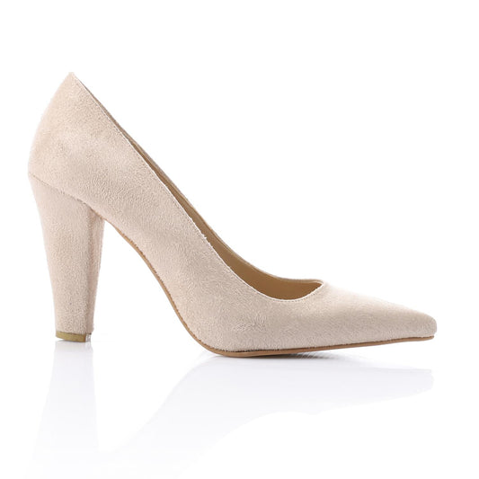 Beige Pointed Toe Suede High Heels