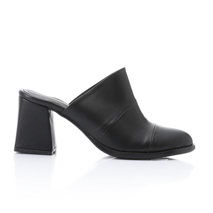 Black Classic Heeled Mules