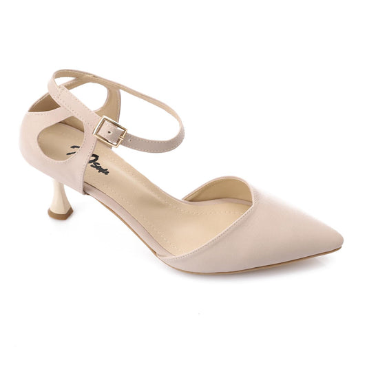 Beige Side Buckle Leather Shoes
