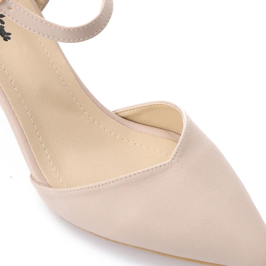 Beige Side Buckle Leather Shoes