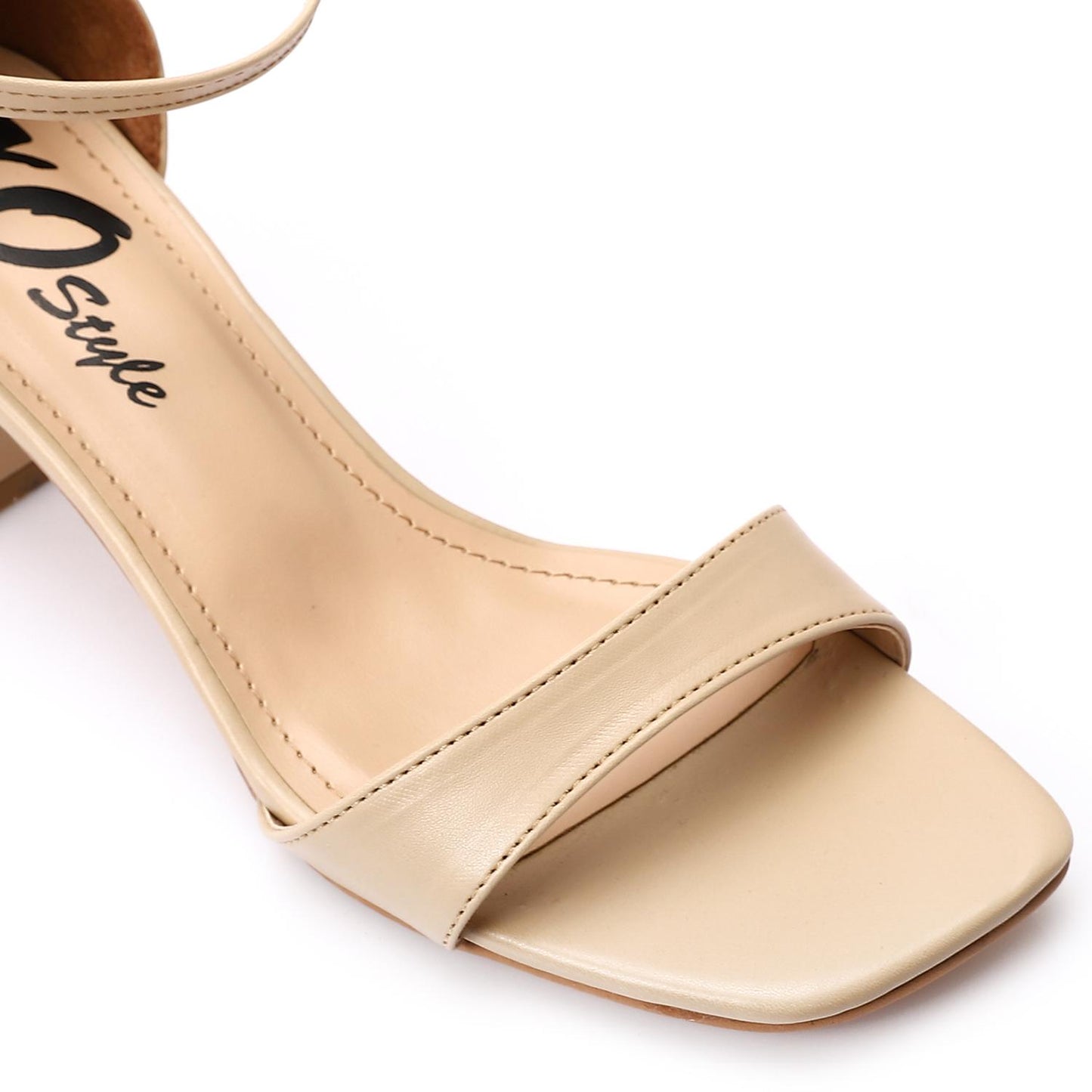 Beige Ankle Strap Block Heel Sandal